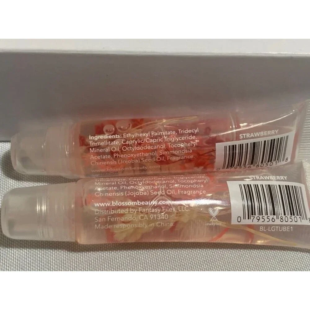 Blossom Strawberry Moisturizing Lip Gloss with Real Flowers – Lot of 2
